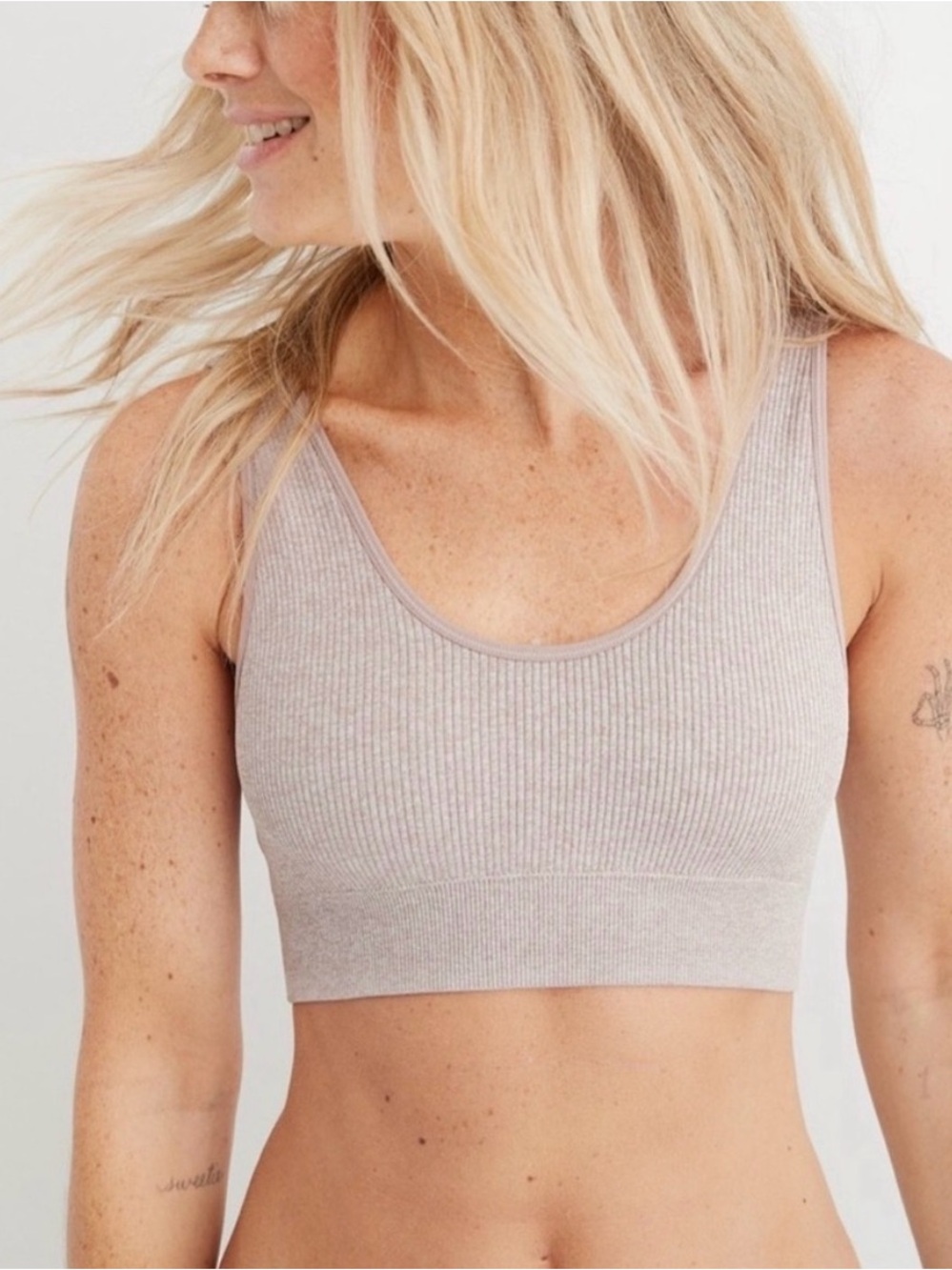 aerie Ribbed Scoop Bralette - Light Taupe